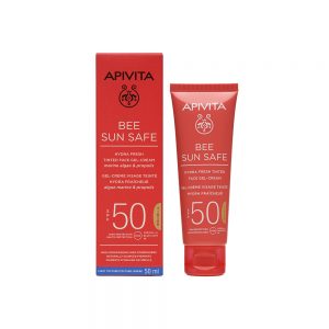 Apivita Bee Sun Safe Ενυδατική Κρέμα-Gel Προσώπου με Χρώμα SPF50, θαλάσσια φύκη & πρόπολη